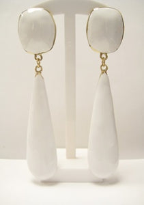 GOLD WHITE DANGLING CLIP ON EARRINGS ( 3271 WT )