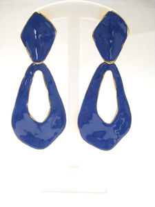 GOLD BLUE DANGLING CLIP ON EARRINGS ( 3673 BL )