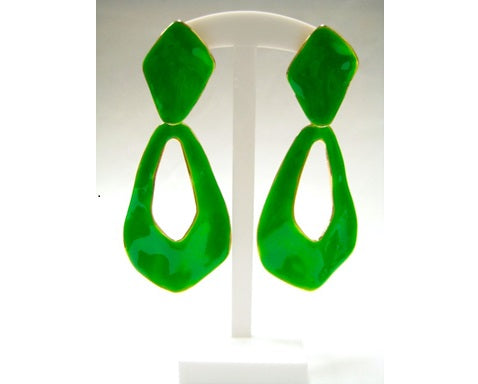 GOLD GREEN DANGLING CLIP ON EARRINGS ( 3673 GN )