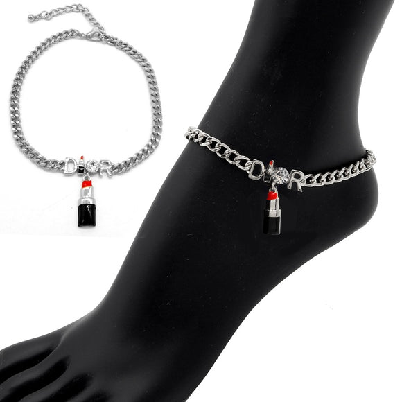 Silver Lipstick Anklet Clear Stones ( 2035 RDRED )