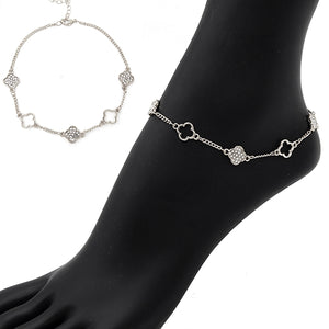 SILVER ANKLET QUATREFOIL CLEAR STONES ( 2042 RDCLR )