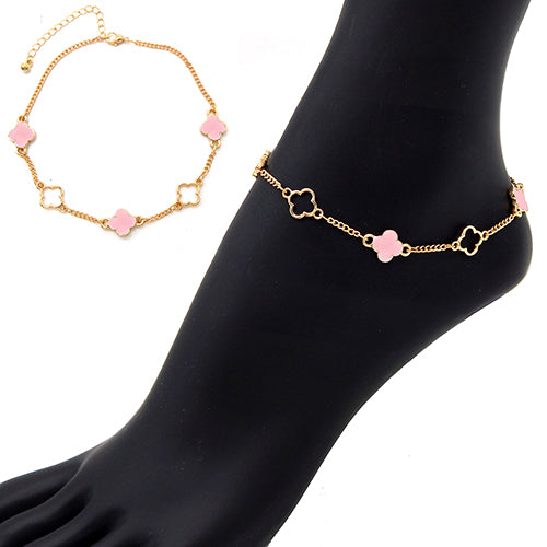 GOLD PINK QUATREFOIL ANKLET ( 2043 GDPNK )