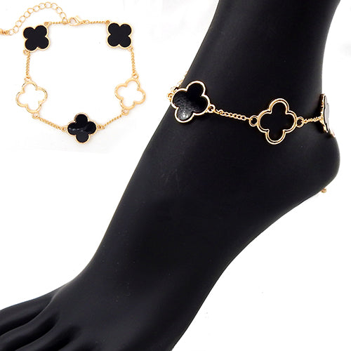 GOLD BLACK QUATREFOIL ANKLET ( 2044 GDBLK )
