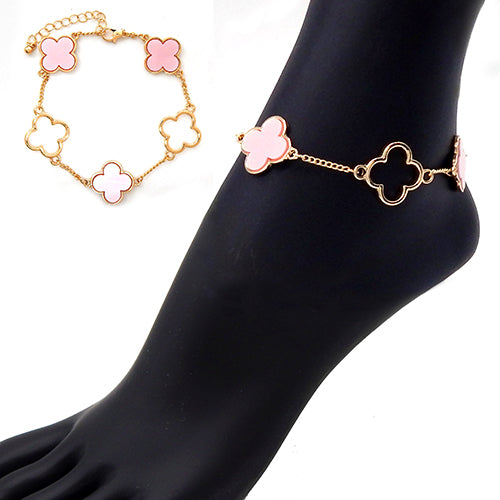 GOLD PINK QUATREFOIL ANKLET ( 2044 GDPNK )