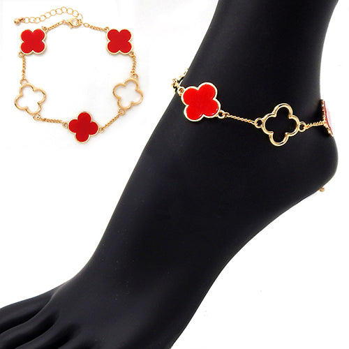 GOLD RED QUATREFOIL ANKLET ( 2044 GDRED )