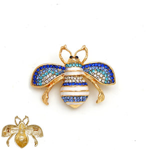 1.3" GOLD BLUE ENAMEL RHINESTONE BEE BROOCH ( 2001 GDBLU )