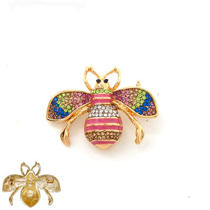 1.3" GOLD LIGHT MULTICOLOR ENAMEL RHINESTONE BEE BROOCH ( 2001 GDLMT )