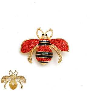 1.3" GOLD RED ENAMEL RHINESTONE BEE BROOCH ( 2001 GDRED )