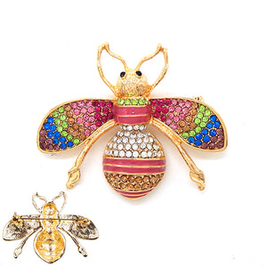 Large 2" Gold Black Enamel and Red and Green Rhinestone Bee Brooch ( 2003 GDLMT )