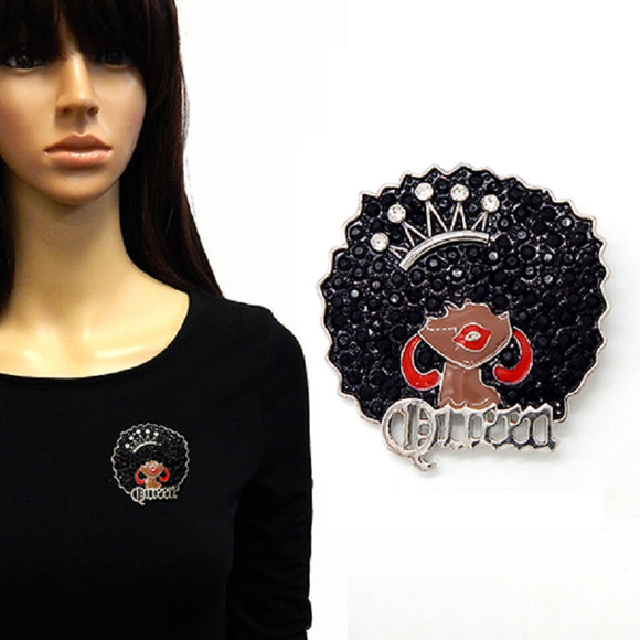 SILVER BLACK AFRO QUEEN BROOCH ( 2063 RDRED )