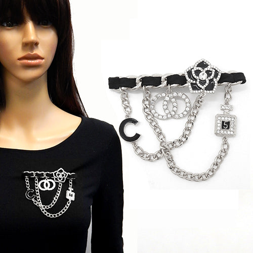 SILVER BROOCH C FLOWER CHAINS 5 ( 2076 RDBLK )