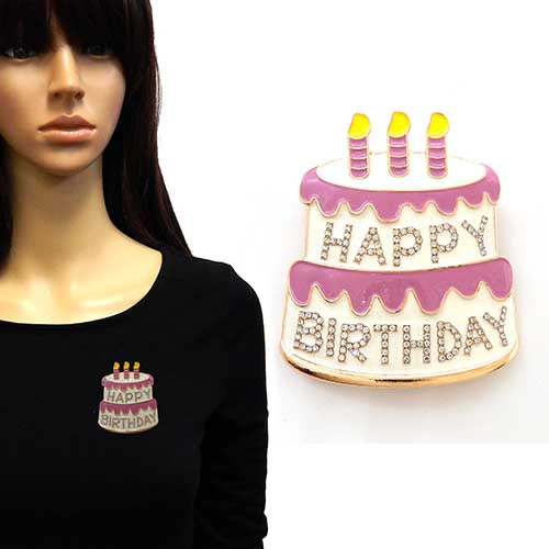 GOLD HAPPY BIRTHDAY CAKE BROOCH ( 2100 GDCLR )