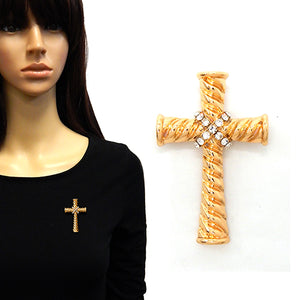 TEXTURED CROSS BROOCH ( 2130 GDCLR )