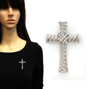 TEXTURED CROSS BROOCH ( 2130 RDCLR )