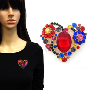 GOLD HEART BROOCH MULTICOLOR STONES ( 2145 GDMLT )