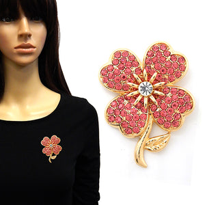 GOLD PINK RHINESTONE FLOWER BROOCH ( 2150 GDPNK )