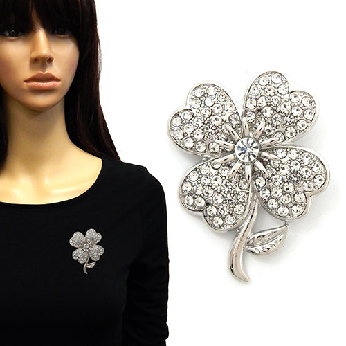 SILVER CLEAR RHINESTONE FLOWER BROOCH ( 2150 RDCLR )