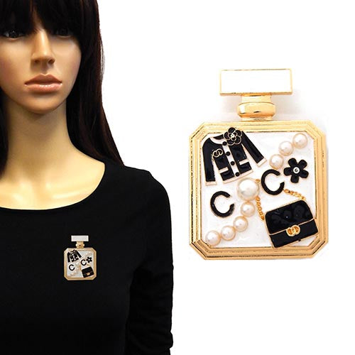 GOLD WHITE PERFUME BROOCH ( 2169 GDWHT )