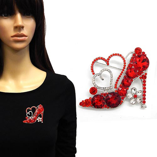 SILVER CLEAR RED BROOCH ( 2173 RDRED )