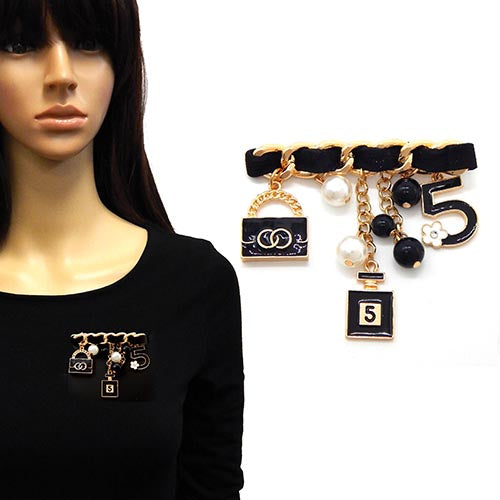GOLD BLACK CHARM BROOCH ( 2174 GDBLK )