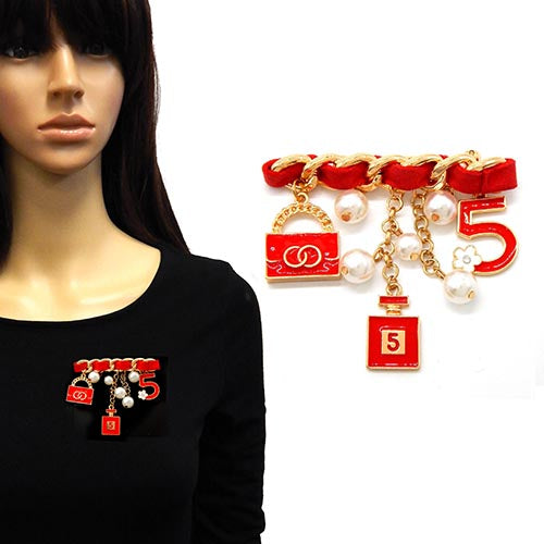 GOLD RED CHARM BROOCH ( 2174 GDRED )