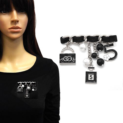 SILVER BLACK CHARM BROOCH ( 2174 RDBLK )