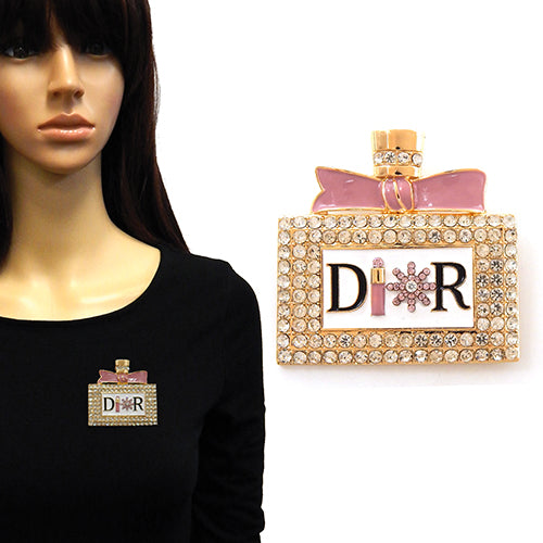 RHINESTONE PERFUME BROOCH GOLD PINK ( 2207 GDPNK )