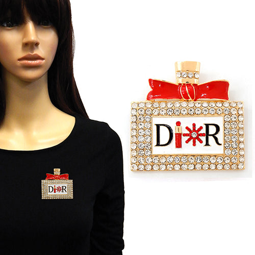 RHINESTONE PERFUME BROOCH GOLD RED ( 2207 GDRED )
