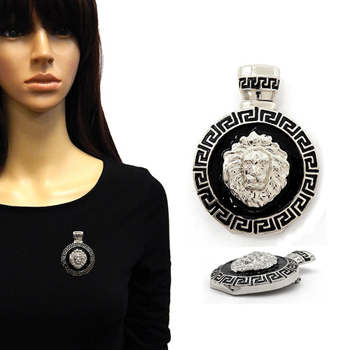 FAN SHAPE BROOCH SILVER BLACK ( 2208 RDBLK )