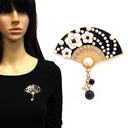 FAN SHAPE BROOCH GOLD BLACK ( 2209 GDBLK )