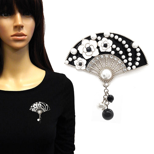 FAN SHAPE BROOCH SILVER WHITE ( 2209 RDWHT )