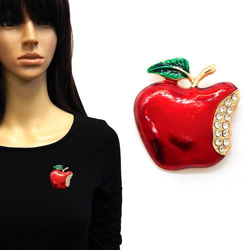 APPLE BROOCH CLEAR RHINESTONES ( 2211 GDRED )