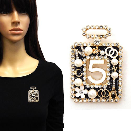 PERFUME BOTTLE BROOCH GOLD BLACK ( 2214 GDBLK )