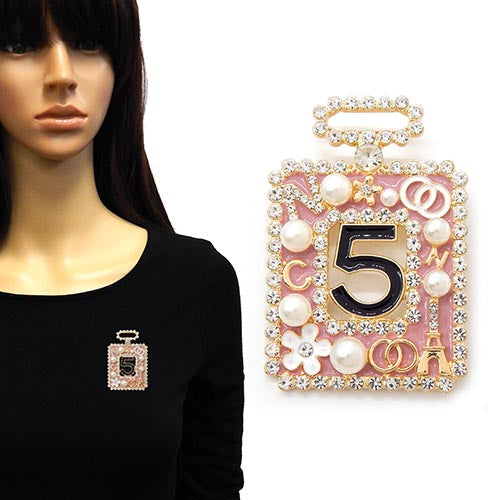 PERFUME BOTTLE BROOCH GOLD PINK ( 2214 GDPNK )