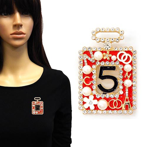 PERFUME BOTTLE BROOCH GOLD RED ( 2214 GDRED )