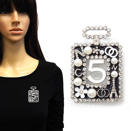 PERFUME BOTTLE BROOCH SILVER BLACK ( 2214 RDBLK )