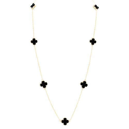 GOLD BLACK QUATREFOIL NECKLACE ( 204 GDBK36 )