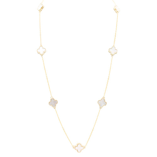 GOLD WHITE QUATREFOIL NECKLACE ( 204 GDWH36 )