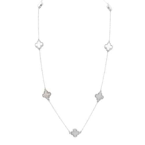 SILVER WHITE QUATREFOIL NECKLACE ( 204 SVWH36 )