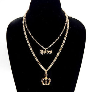 GOLD NECKLACE QUEEN CROWN ( 3688 GDCLR )