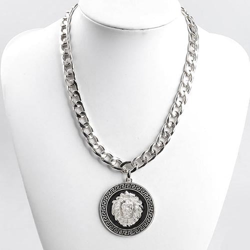 SILVER LION HEAD NECKLACE ( 3696 RD )