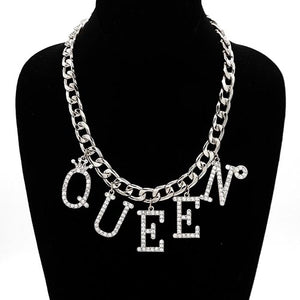 SILVER QUEEN NECKLACE CLEAR STONES ( 3712 RDCLR )