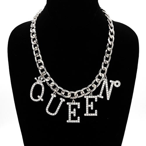 SILVER QUEEN NECKLACE CLEAR STONES ( 3712 RDCLR )