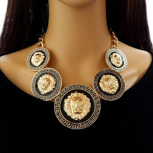 GOLD BLACK LION NECKLACE ( 3721 GDBLK )