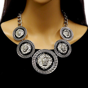 SILVER BLACK LION NECKLACE ( 3721 RDBLK )