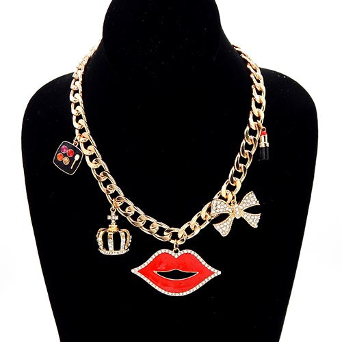 GOLD NECKLACE LIP CHARMS ( 8114 GDCLR )