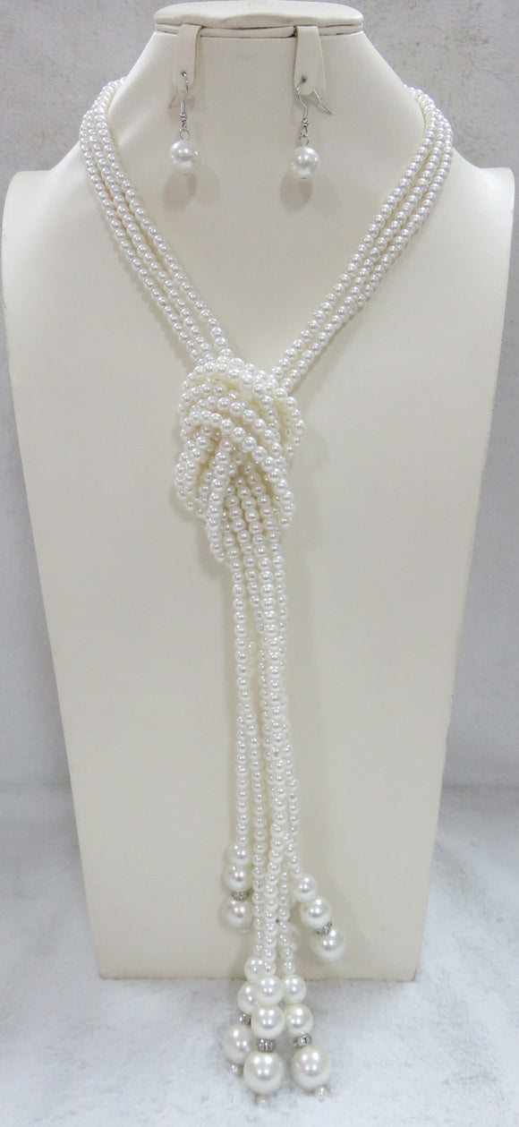Cream Pearl Necklace Set ( 4140 CRM )