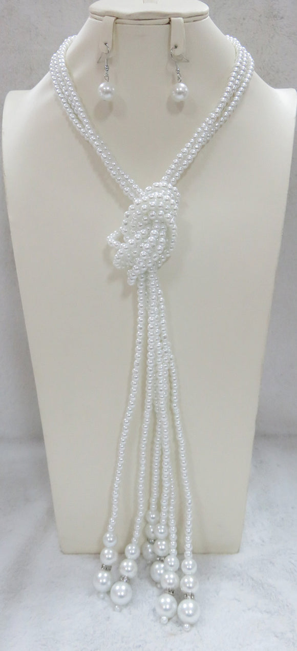 White Pearl Necklace Set ( 4140 WT )