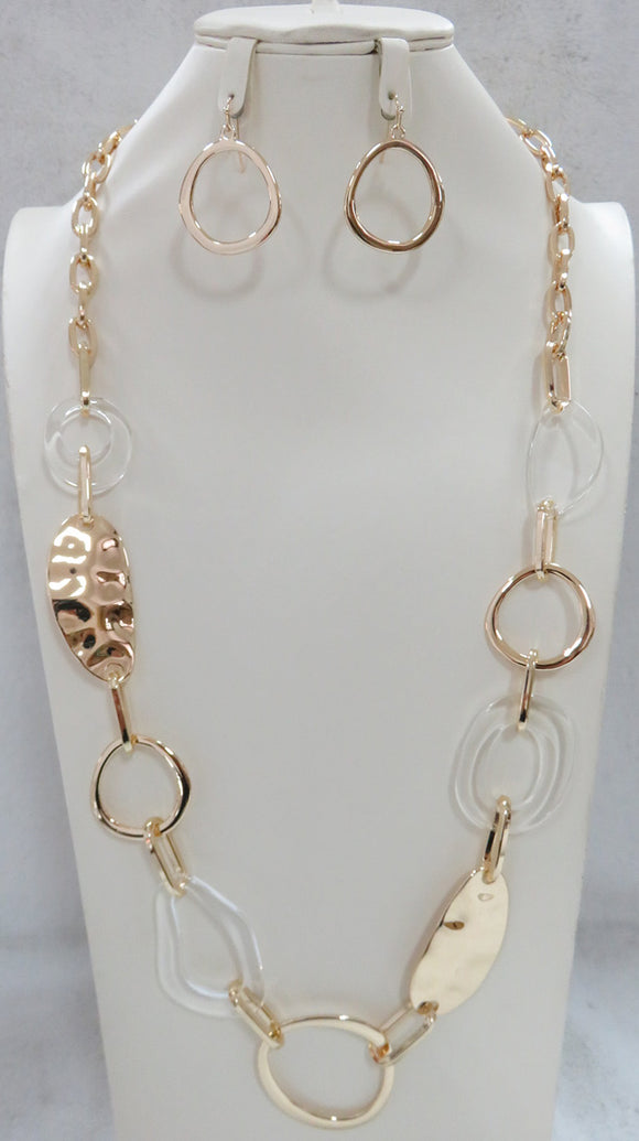 Long Gold Necklace Set Clear Acrylic ( 4850 GCL )