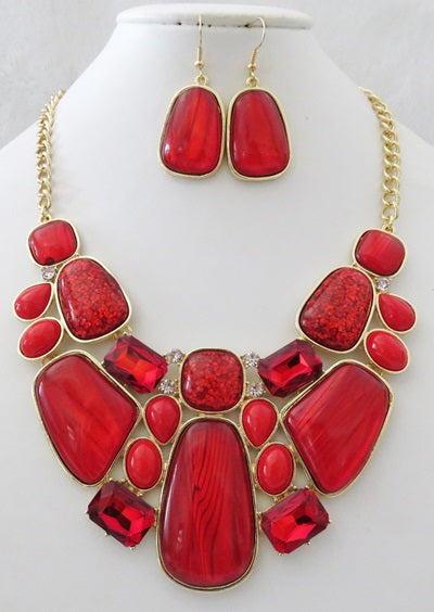GOLD RED NECKLACE SET ( 5066 GRD )